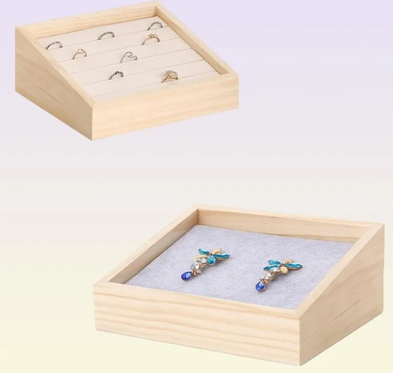 Fashion Bamboo Velvet Jewelry Display Tray Ring Box Earring Necklace Bracelet Pendant Display Organizer Jewelry Storage5936476