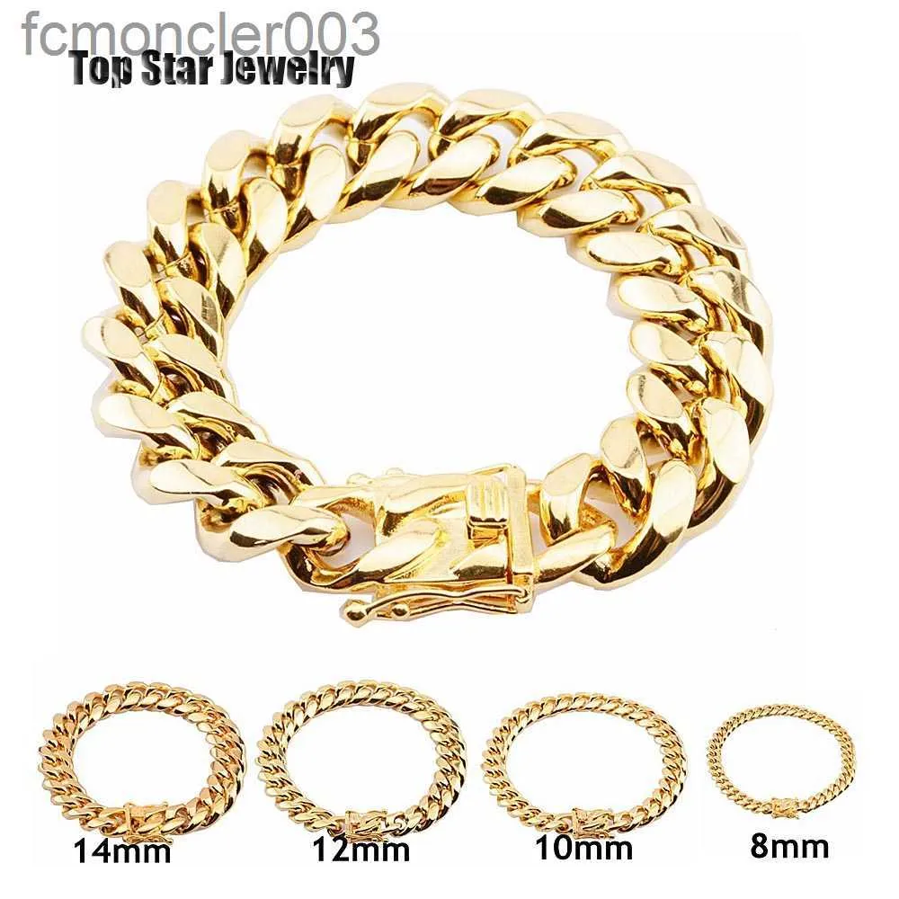 8mm/10mm/12mm/14mm/16mm/18mm Stainless Steel Bracelets 18k Gold Plated High Polished Miami Cuban Link Men Punk Curb Chain Butterfly Clasp XQLF