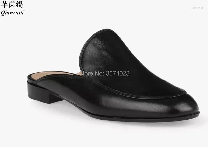 Casual skor qianruiti män svarta mulor glider på tofflor loafers halv chaussure hombre inomhus utomhus