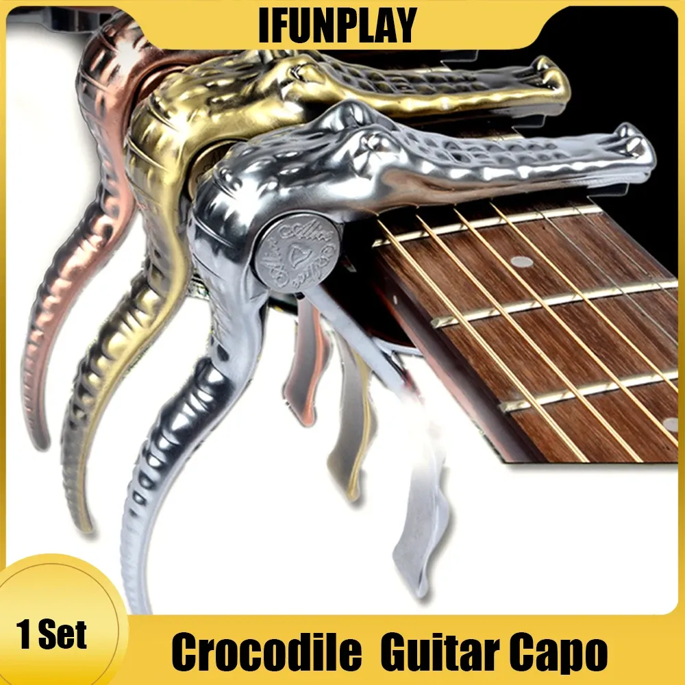 Câbles Alice A007G Crocodile métallique professionnel Capotasto Alloy Folk Guitare acoustique Capo Blamp Key Bronze Silver Copper Couleur