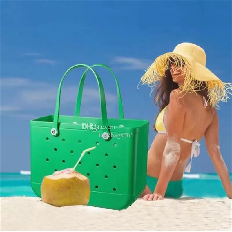 Women Eva Bogg Bag Beach Beach Bag Rubber Tote Summer Hole Tote Large Shopping Fashion Plastic Basket Lady Storage Washable Beach Silicone Bog Purse Eco Jelly Cand