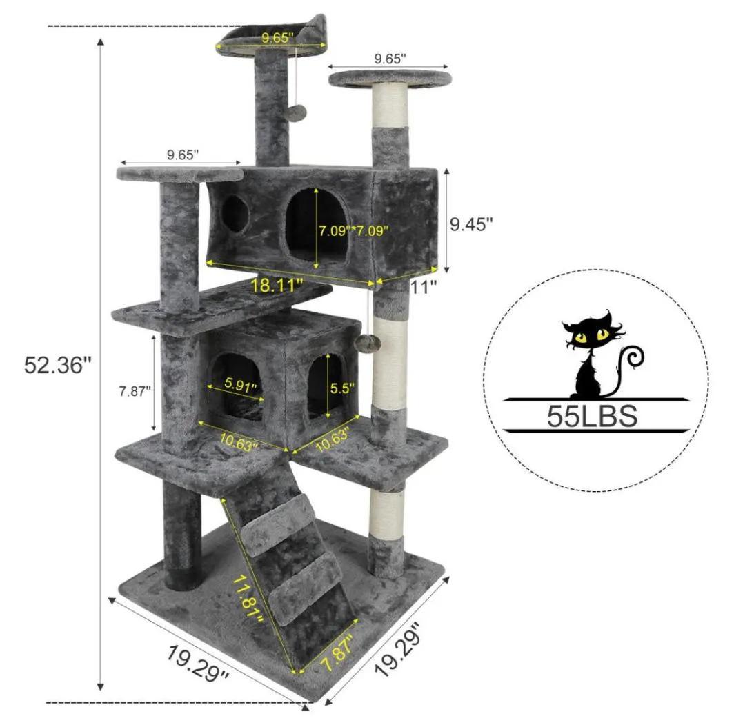 52quot Cat Tree Atividade Tower Pet Kitty Móveis com postes de arranhões DDERS64313223016382