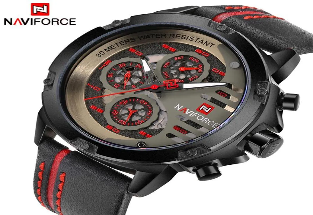 NAVIFORCE LUXURIE Brand Men039s Sport Watchs Men Leather Quartz étanche Date Horloge MAN MILIATION DU TRAPEL