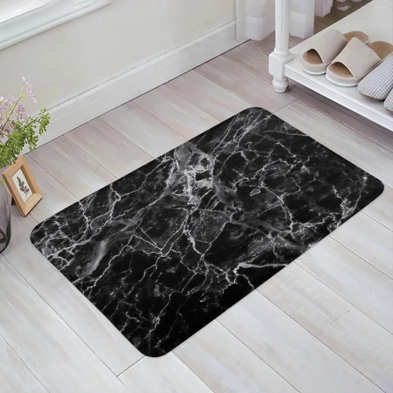 Carpets Black Marble Floor Mat Entrance Door Living Room Kitchen Rug Non-Slip Carpet Bathroom Doormat Home Decor