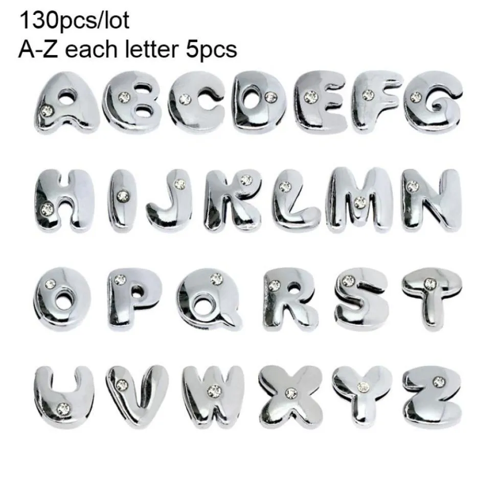 Więcej opcji DIY Akcesororyczne koraliki 130pcs 8 mm angielski alfabet listy zjeżdżalni Charms Rhinestone Fit Pet Collar Breychain 7818187
