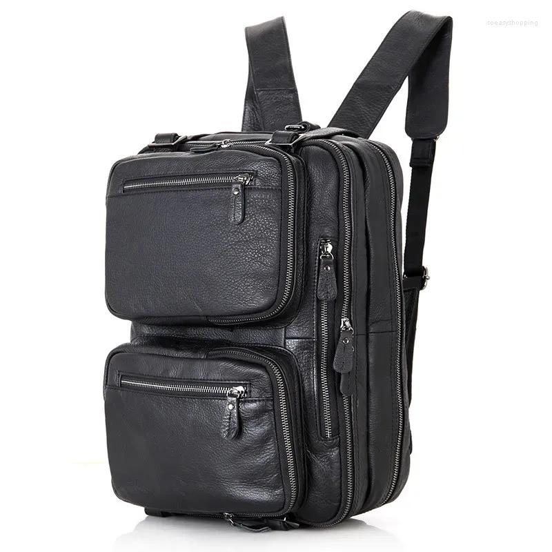 Backpack Nesitu de alta qualidade de grande capacidade Black Couro genuíno homem homens de viagem portfólio masculino ombro M7014