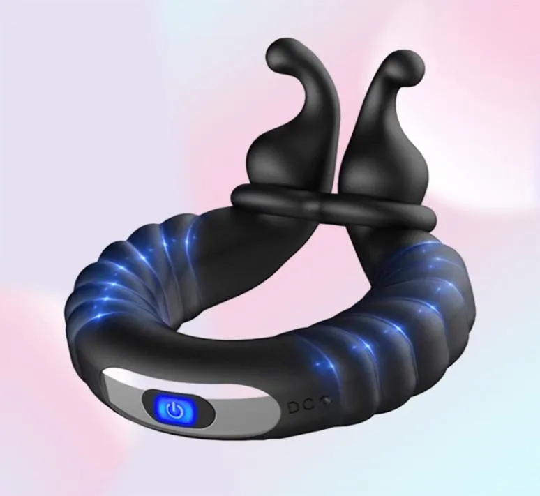 Massage 10 Geschwindigkeit Penisring Vibrator für Männer Ejakulationsverzögerung Erotischer Sexspielzeug für Mann Hahn Ring Dildos Vibrat4637296