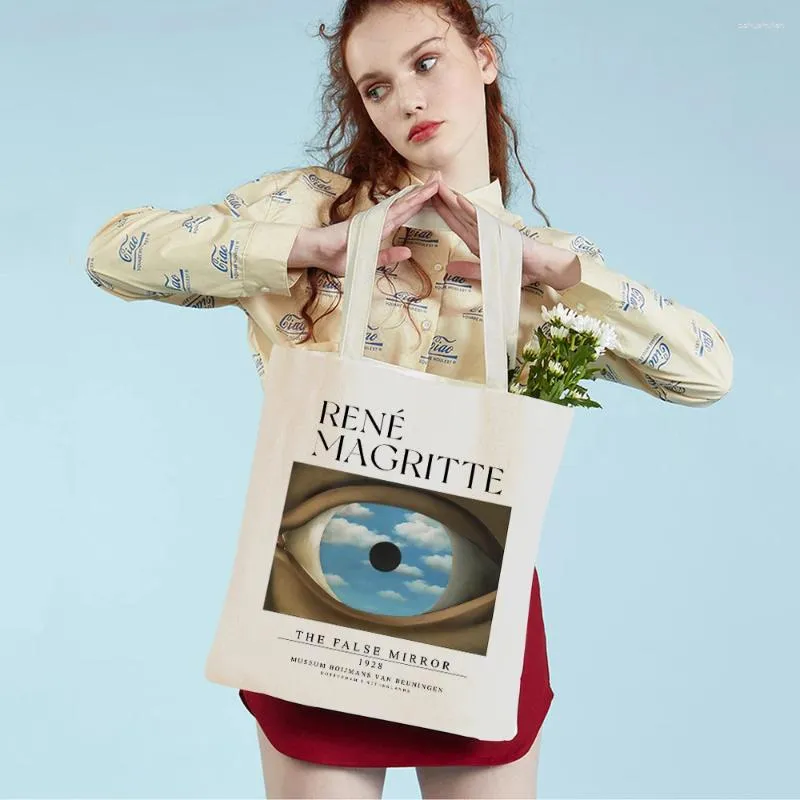 Sacchetti della spesa Magritte The Lovers Eye Pigeon Surrealism Lady Bag Supermarket Travel Tote Borse Casual Tela Shopper Women Shopper