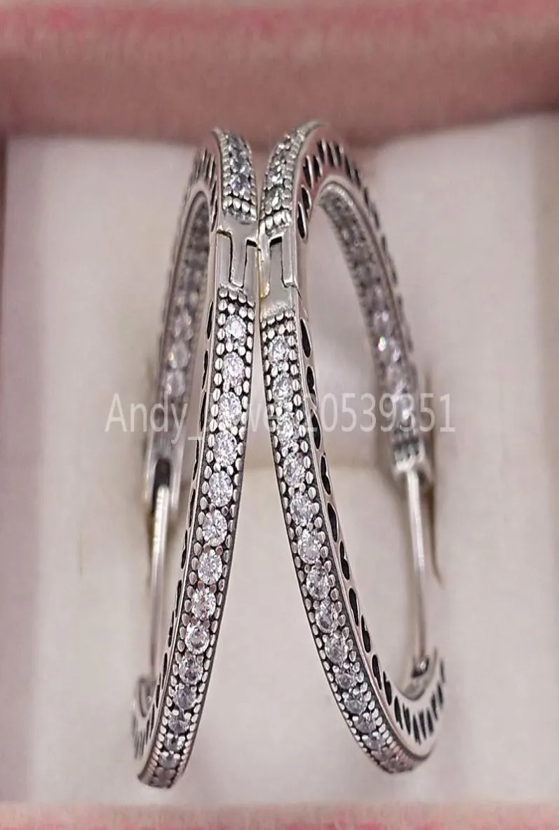 Andy Jewel Authentic 925 Sterling Gümüş Saplama Hoop Küpe Kalpleri Clear CZ Avrupa Tarzı Takı Uyuyor 296319CZ2460331