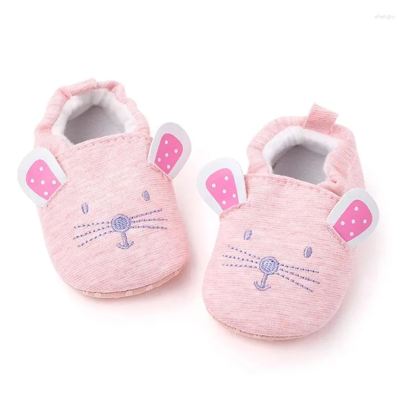 Första vandrare Baby Girl Cartoon Flats Spädbarn mjuk ensam Walker Crib Shoes For Party Festival Dusch Söt Mick Mouse Design