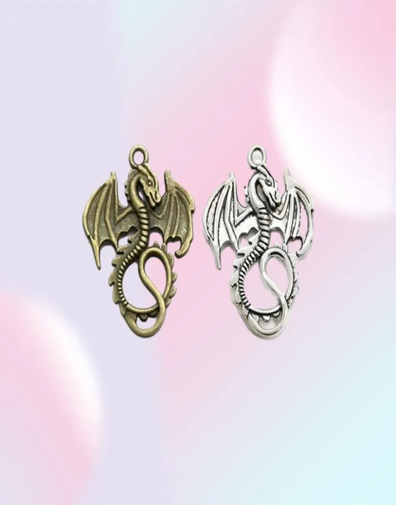 100pcs Dragon Dragon Antique Silver Bronze Charms Ciondolo per la collana Gioielli Recitazione 35X28MM3192018