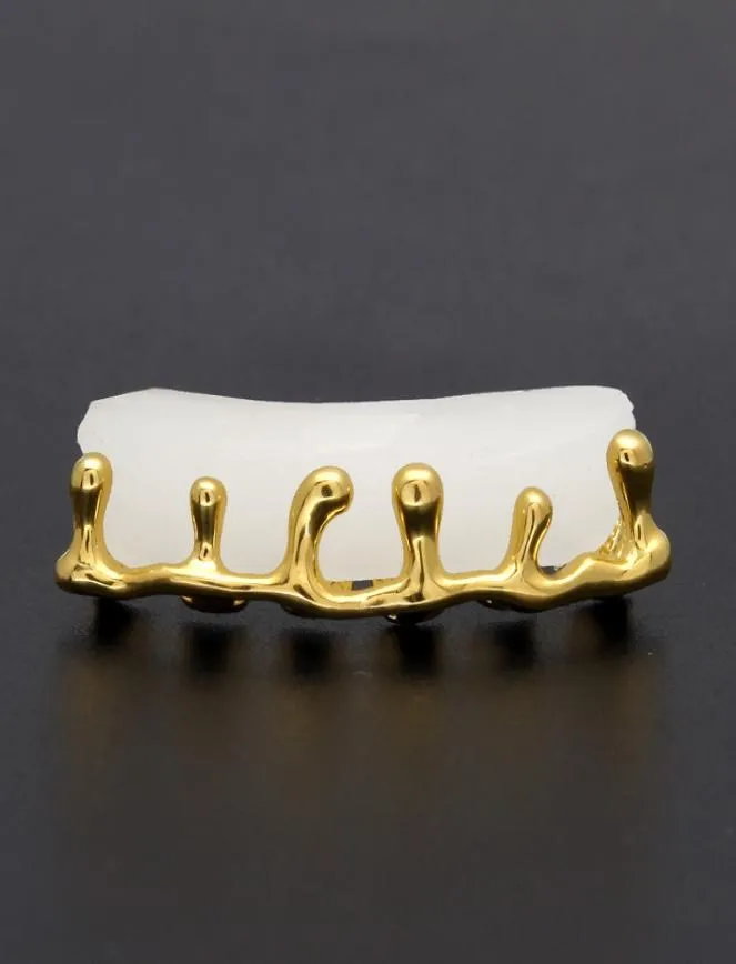 Dientes chapados en oro Grillz Volcánica parrilla de goteo de lava Hip Hop Jewelry9022069