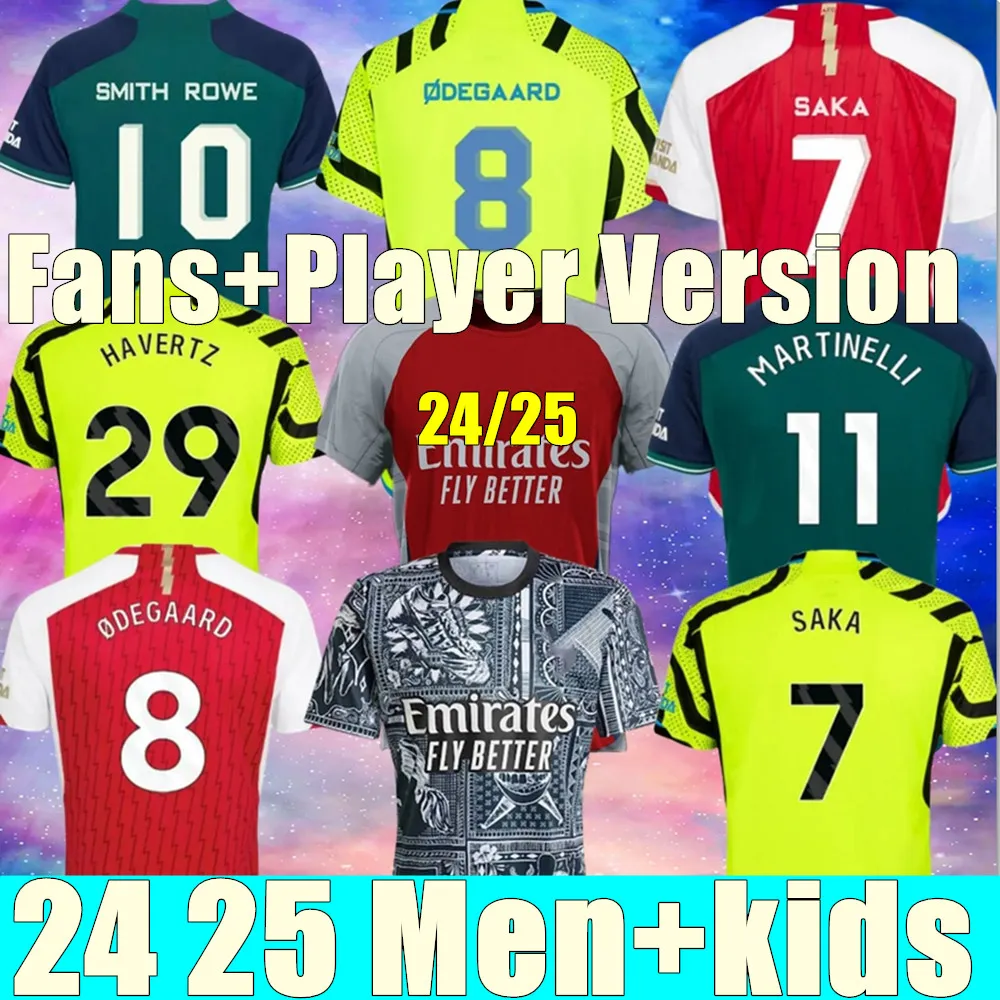 24 25 Saka Arsen Soccer Jerseys Smith Rowe G.Jesus SalibaファンプレーヤーバージョンOdegaard Martinelli 24 25 Nketiahフットボールキットシャツ男性キッズボーイズセットユニフォーム