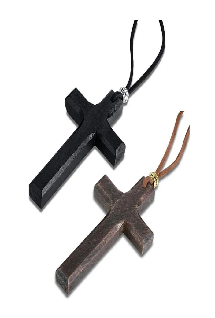 Large Wood Necklace with Leather Cord Hand Carved Necklace Faith Jesus Mens jewelry3465299