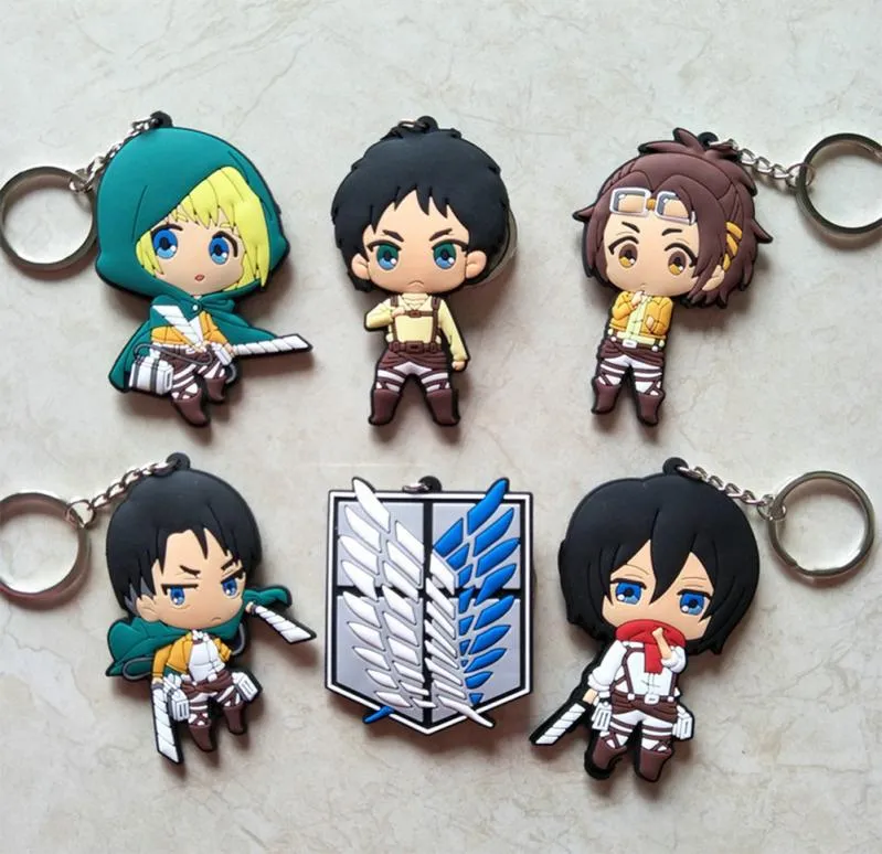 Attaque d'anime sur Titan Eren Cosplay Keychain Rubber Soft Rubber Mikasa Levi Wings Of Liberty Symbol Kid Key Holder Trinket Gift 30pcSlot8763739