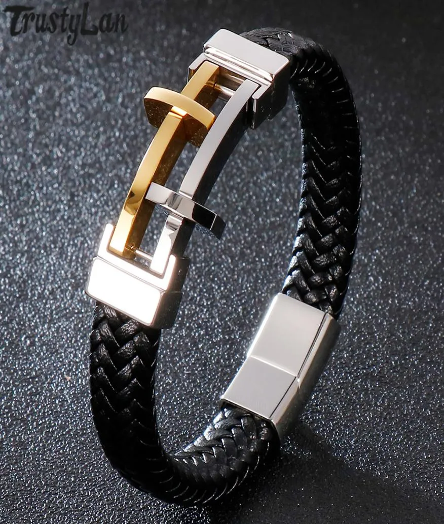 Repkedja be armband man läder guld/svart rostfritt stål herrar armband hand smycken wrap band med magnet clasp6545950