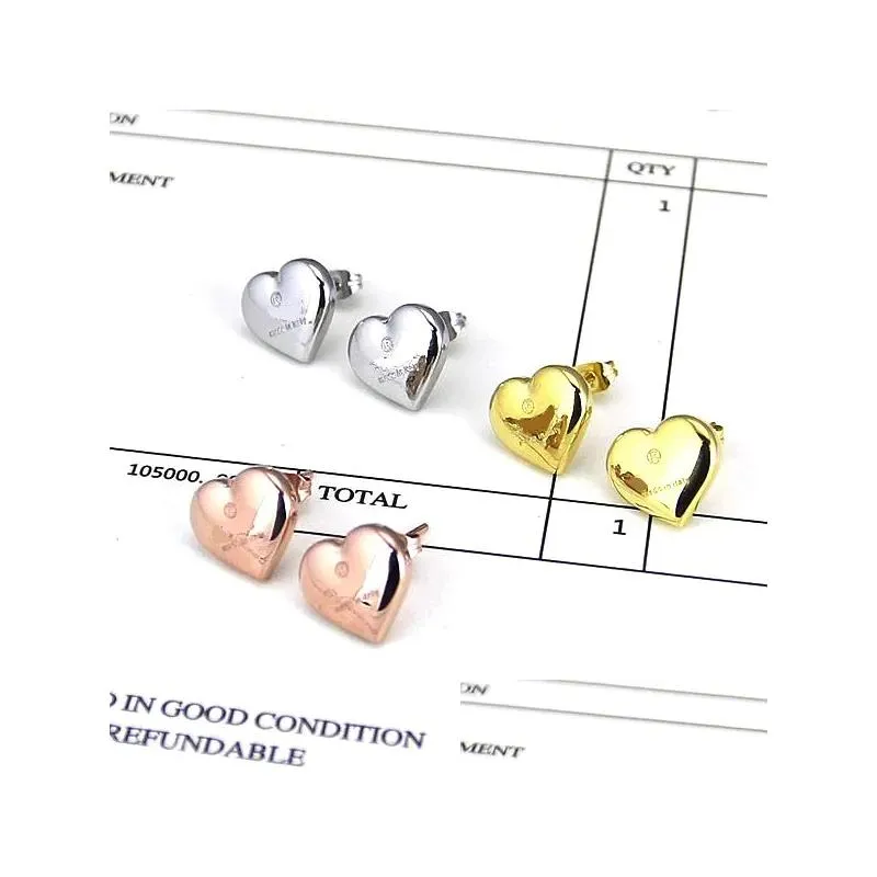Stud Top Quality Luxury Women Fashion Heart Love Classic Size Stainless Steel Couple Gifts Designer Jewelry Engagement Earrings Drop D Otafd