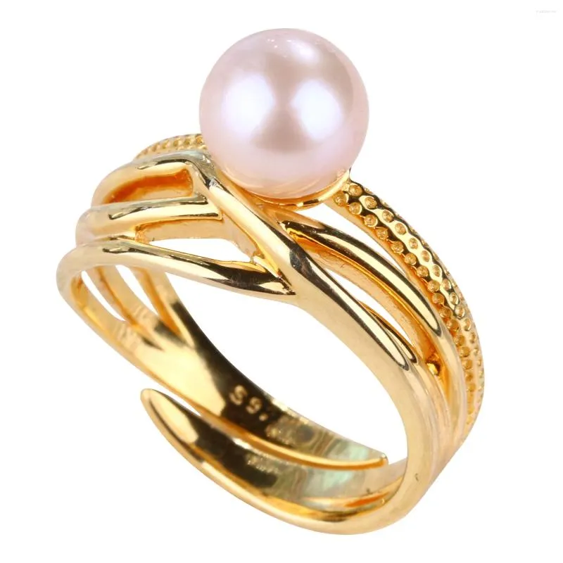 Clusterringen Pearl Ring For Women Sterling Slilver 925 Gold Engagement Sieraden 2024 DIY Lucky verstelbare mode geschenk Groothandel