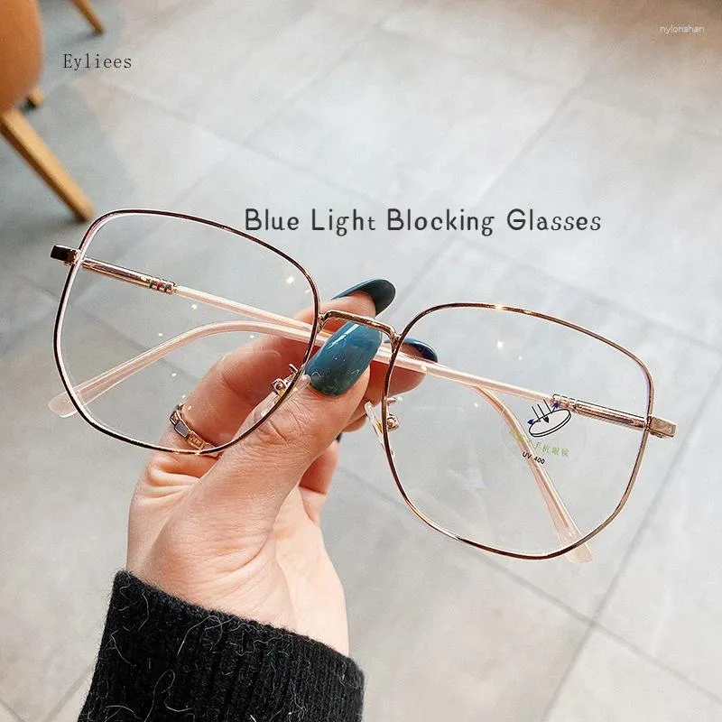 Zonnebril Mode Elegant Anti Blue Light Glazen Big Square transparant metalen frame voor vrouwen Men Computer Oogbescherming Spectacles