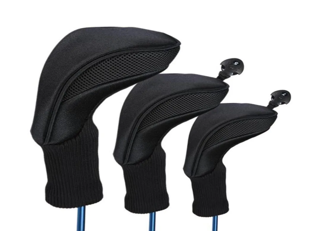 3Pcs Black Golf Head Covers Driver 1 3 5 Fairway Wood Headcovers Long Neck Knit Protective Cover Fairway Driver Club Accessories9290881