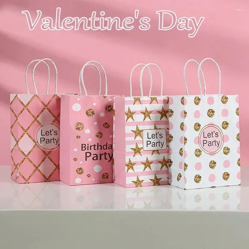 Prezent Pink Girl Heart Kraft Paper Tote Bag Walentynkowe Miłość Miłość Tłoczenie urodzinowe