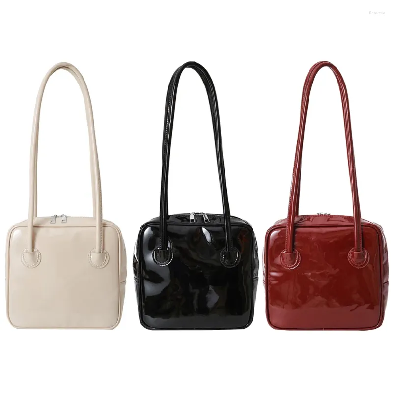 Bolsas de ombro Mulheres Bolsa vintage Bolsa PU Couro Quadrado simples Bolsa minimalista de grande capacidade diariamente para mulheres