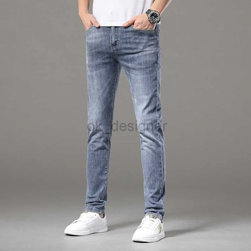 Designer en jeans masculin tendance des jeans pour hommes élastiques élastiques slim fit imprimement bleu décontracté mi-hauteur pantalon denim masculin