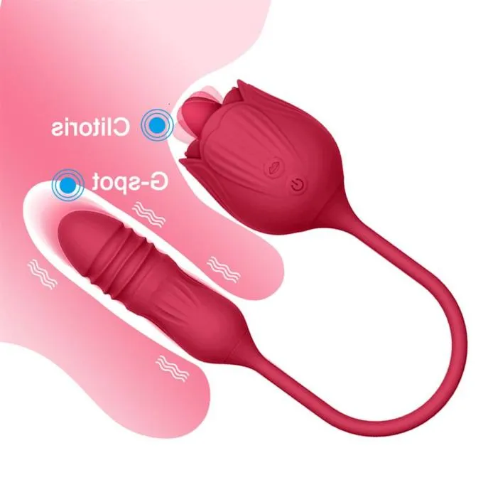 Massager Sex Toy Vibrator 2022 Clitoris Stimulator Orale tong likken met dildo stuwkracht vibrerende ei -vrouwelijke roos voor dames24842503