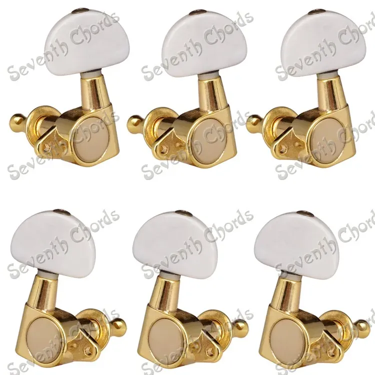 Cables A Set 3R3L Sealedgear White Pearl Button GRO Style Guitar Tuning Pegs Machine Heads Gold