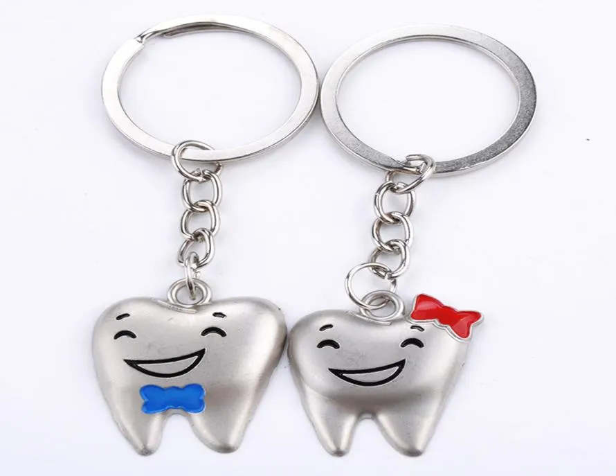 Groothandel cartoon tanden sleutelhanger tandarts decoratie sleutelhangers van roestvrijstalen tandmodel kliniek cadeau88498877