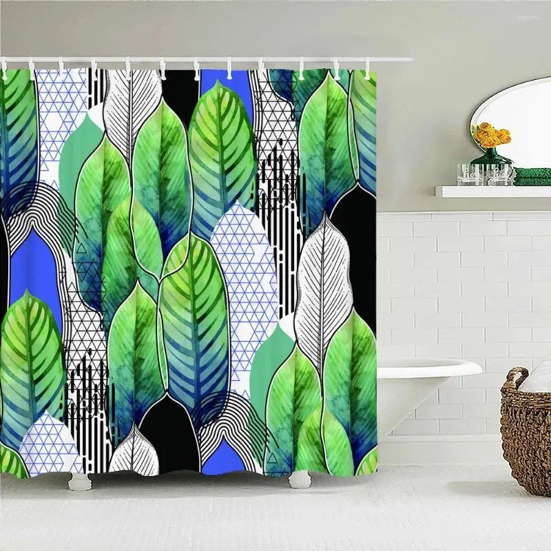 Cortinas de chuveiro 200x180cm cortina para banheiro 3d folhas de folhas impressão doméstica à prova d'água decorativa com ganchos