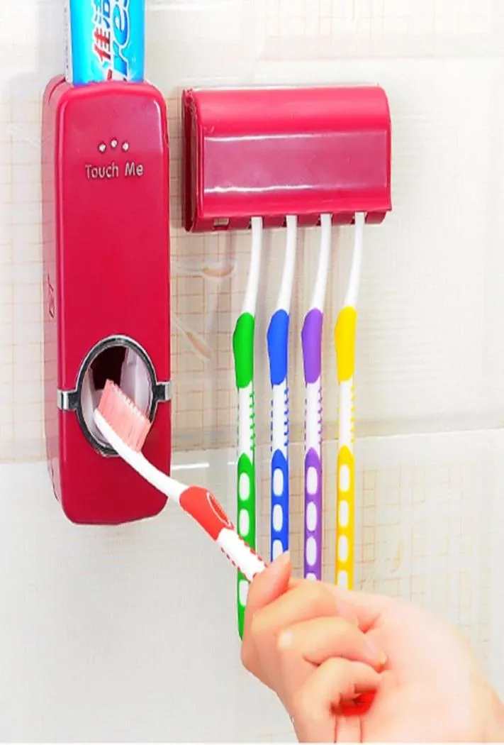 Automatic Toothpaste Dispenser Toothbrush Holder Storage Organizer Wall Mount Toothbrush Rack Family Bathroom Toothbrush Accessory5553229