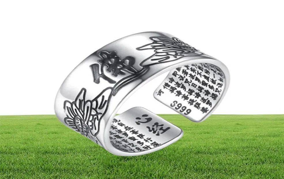 Cluster Rings 925 Sterling Silver Jewelry Vintage Amulet Buddha Lotus Baltic Buddhist Scriptures Opening for Men Women SR905202063