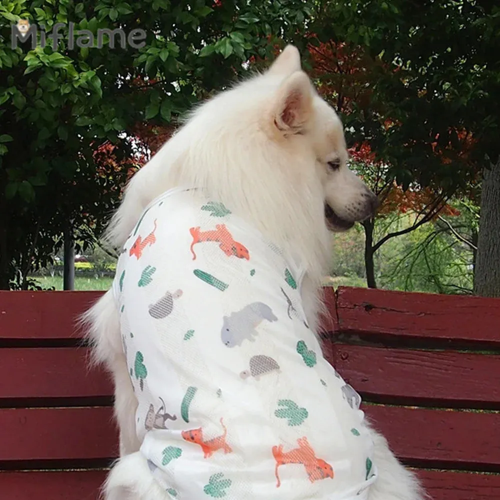 Miflame Big Dog Summer Wear Golden Retriever Samoye Labrador Cute Print Dunne Medium Grote honden Vest Zon Bescherming Pet kleding 240402