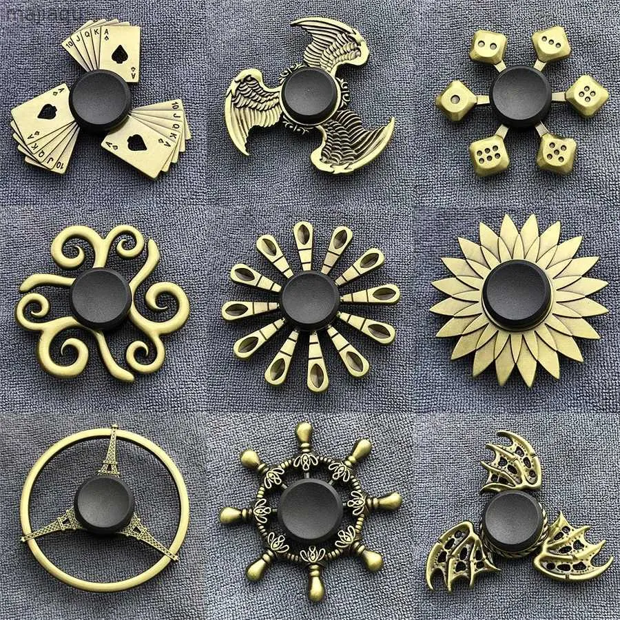 Decompression Toy Fidget Finger Spinner Antique Brass Color Alloy Metal Hand Spinner Stress Relief Decompression Toy For Kids Adults Funny GiftsL2404