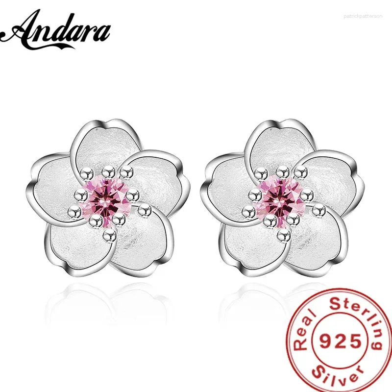 Stud Earrings 925 Sterling Silver Bauhinia Plum Blossom Zircon For Girls Jewelry Gift Party