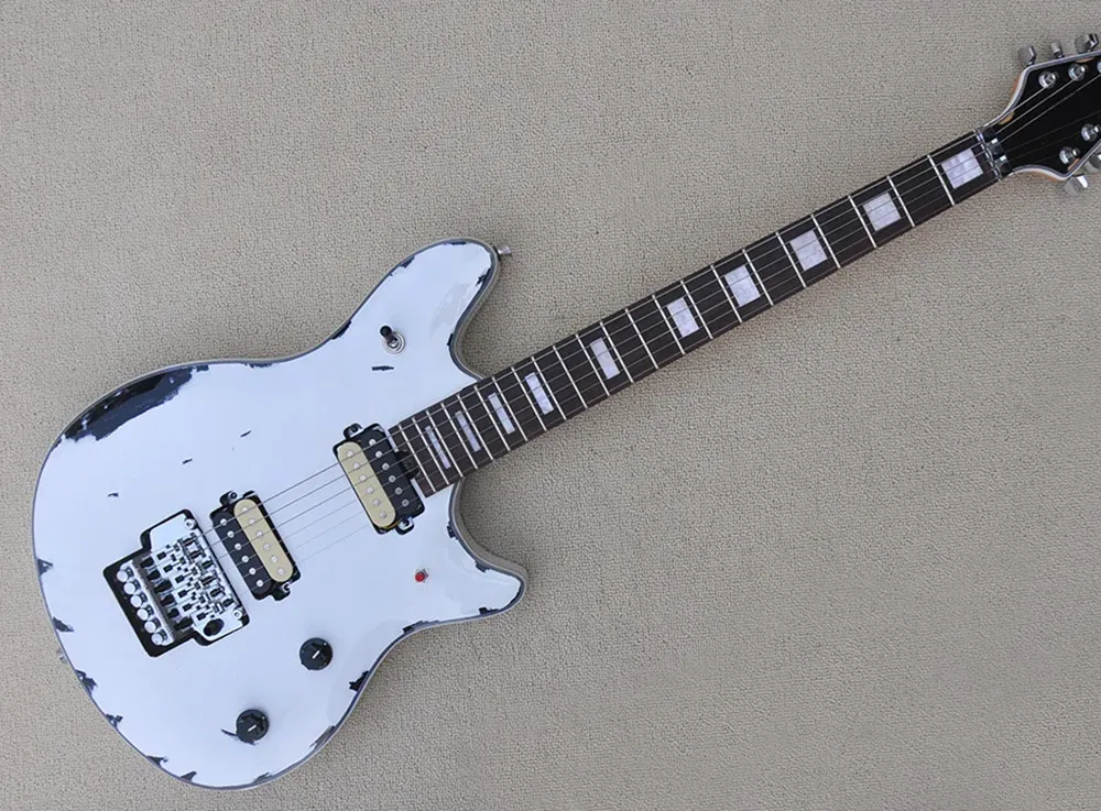Pinnar White Relic Body Electric Guitar med 2H pickups, Rosewood Fretboard, Chrome Hardware, Ge anpassade tjänster