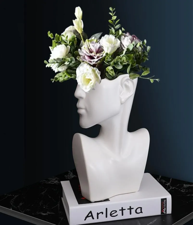 Nordic Style Creative Face Ceramic Vase Ornement Salon Room Dry Flower Inserting Art Home Decoration45786072145258