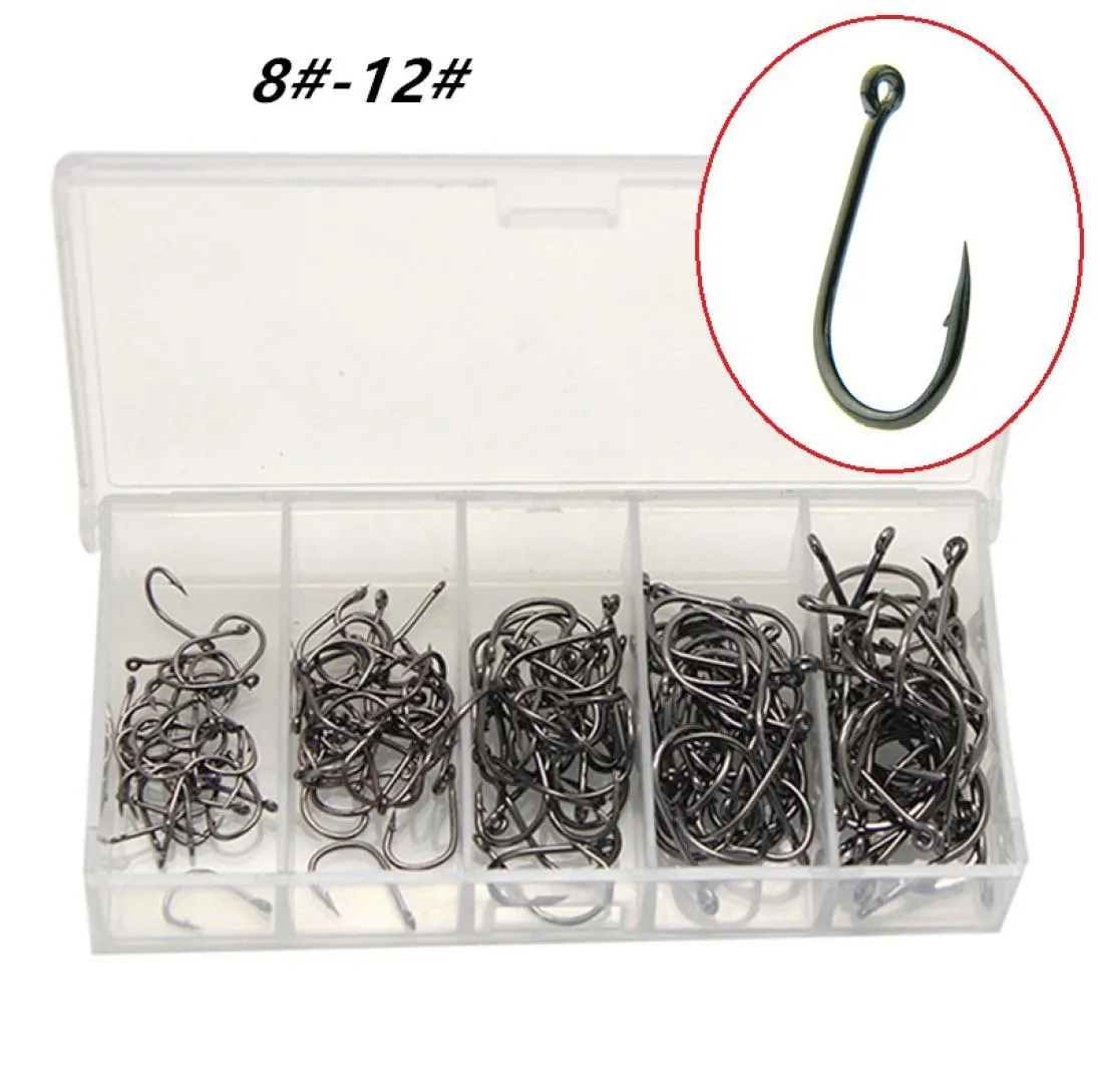 500pcs1Box 5 Boyutlar Karışık 812 Siyah Ise Hook Yüksek Karbonlu Çelik Dikenli Balıkçılık Kancaları Fishhooks Asya sazan pesca takımı Accessori1245963