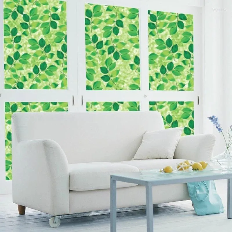 Adesivi della finestra Foglia verde statico Assorbimento a prova di calore Porta scorrevole senza pellicola glassata GLUEY Leola adesivo in vetro colorato 90 cm x300 cm