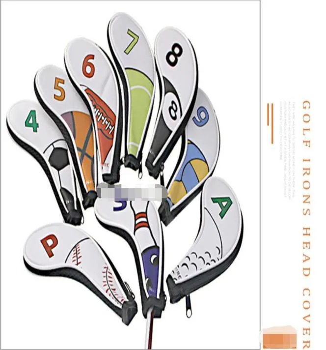 Nowy projektant Golf Iron Cover Club Cover Digital Zipper Sports Ball Pattern Ochrata ochronna Pu Waterproof 9 PCSGROUP COLO7593575