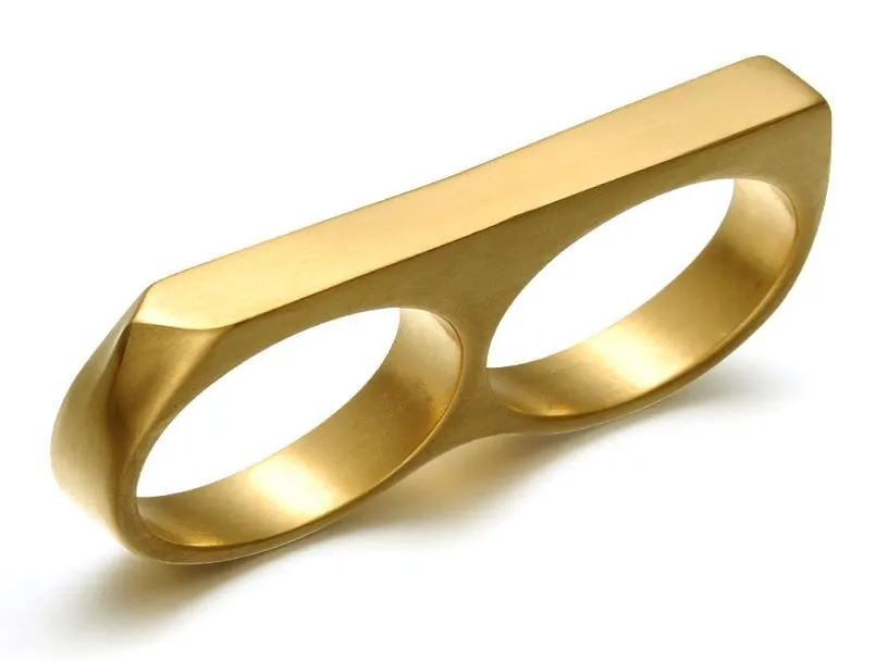 Roestvrijstalen vinger gespinger Doublefinger messing stalen ring hiphop glanzende knokkels ring gouden ring ontsnapping gadget1561885
