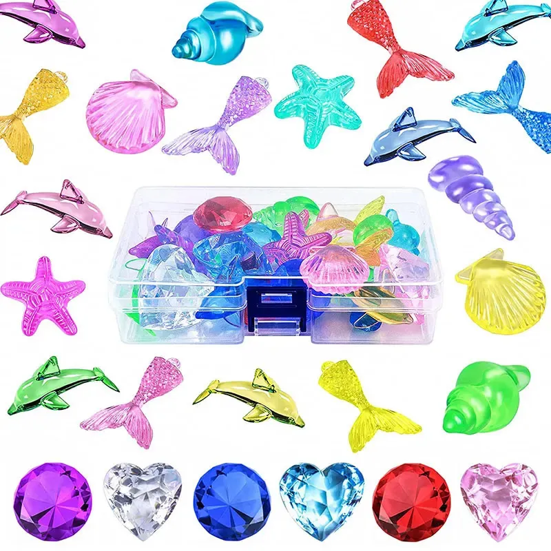 Kids Summer Pool Diving Treasure Hunt Game Ocean Treasure Gems Acrylic Gems Underwater Water Games Pool Accessoires Set Children Toys 240403