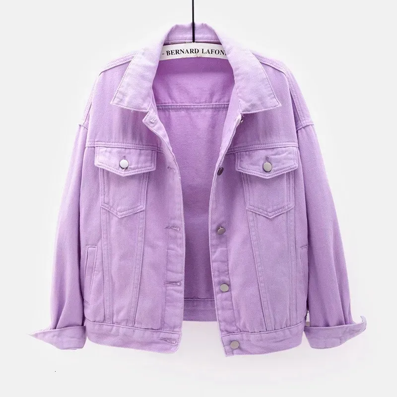 Womens Plus Size Denim Jacket Spring Autumn Short Coat Pink Jean Jackets Casual Tops Purple Yellow White Loose Outerwear 240415