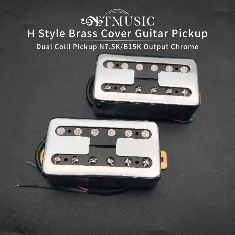 Cables H Style Brass Cover Electric Guitar Pickup Coil Spliting Pickup Humbucker Dual Coill Pickup N7.5K/B15K Output Chrome