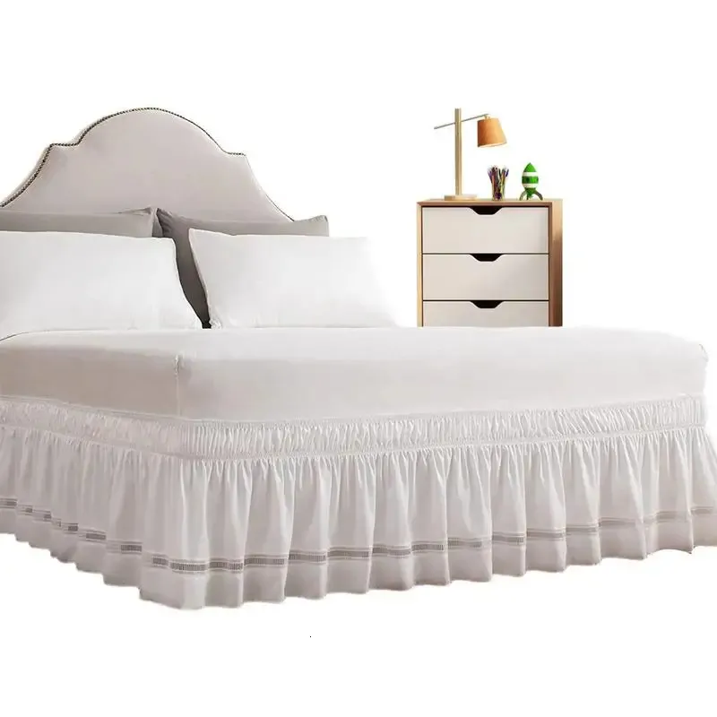 Wrap Around Bed Kjol White Elastic Band Lätt att installera Fade Resistant Queenking för rum 240415