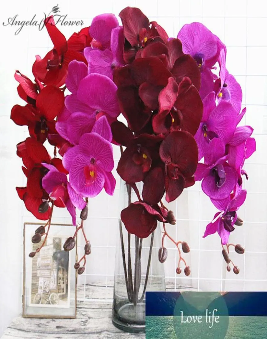 8 têtes Big Orchid Branche de fleurs artificielles Phalaenopsis papillon noir Bourgogne coloré de mariage coloré décor en pot Wholers6814592