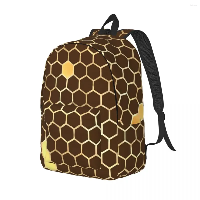 Backpack Honey Bee Hives Geometric Print Kawaii Backpacks Student Travel Soft School Bags Colorful Rucksack
