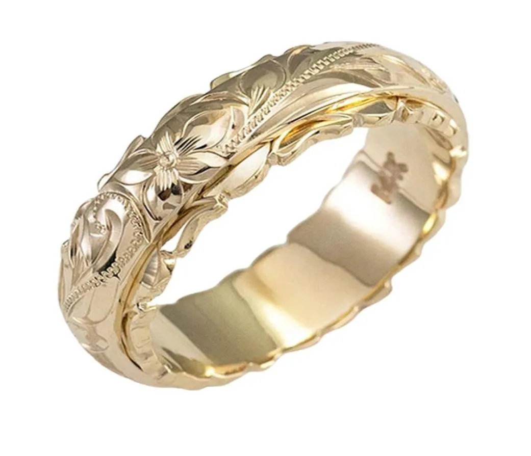 Classic Elegant Women Fashion Jewelry 14k Gold Carved Flower Ring Anniversary Gifts Bride Wedding Engagement Rings US5115146925