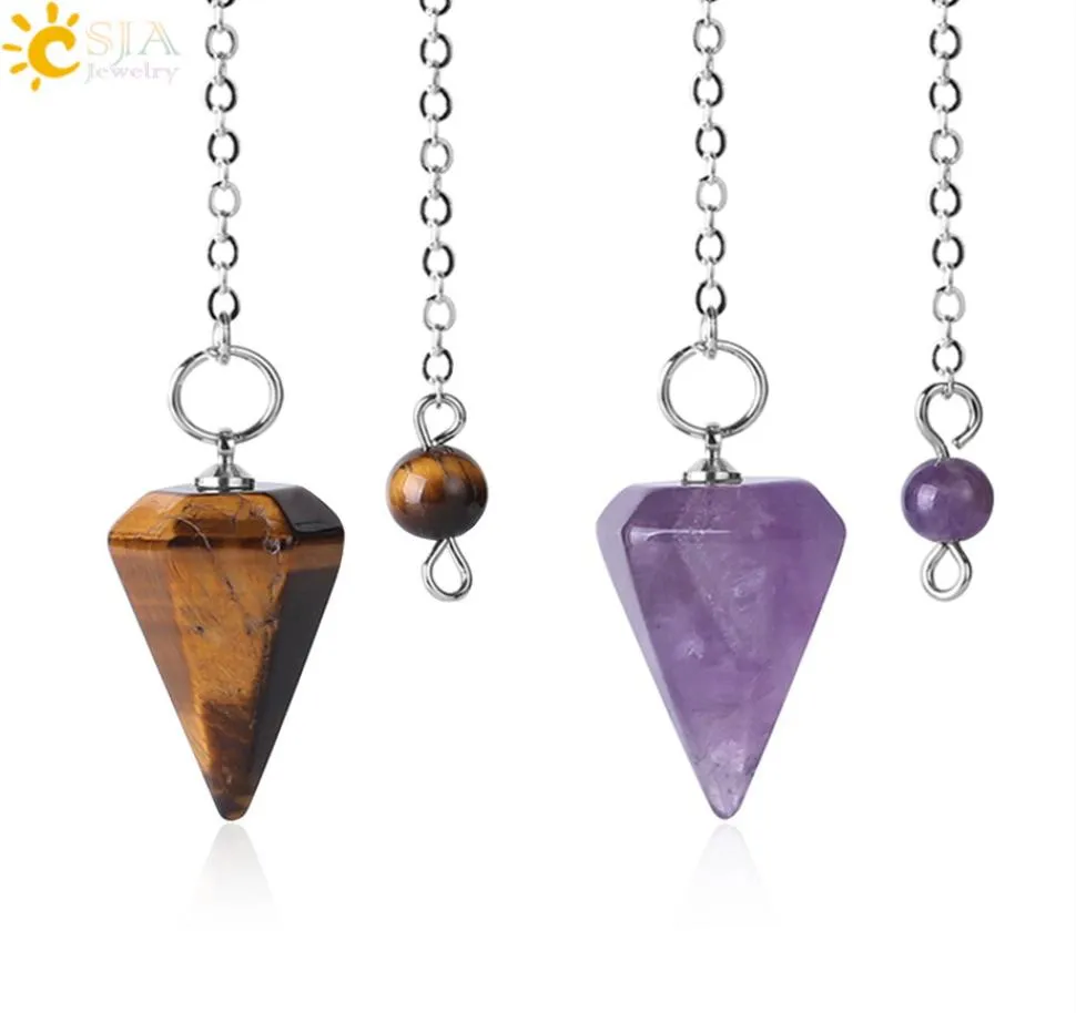 Csja petite taille Tiger Eye Reiki Pendule Natural Stone Amulet Guérison Crystal Pendant Meditation Pendule Hexagonal pour hommes Femmes 2648011